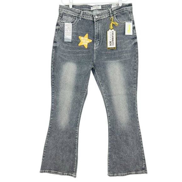 Celebrity Ace Women Black Grey Denim Jeans Junior Plus 18 Boot Cut High Rise NWT - Picture 1 of 12